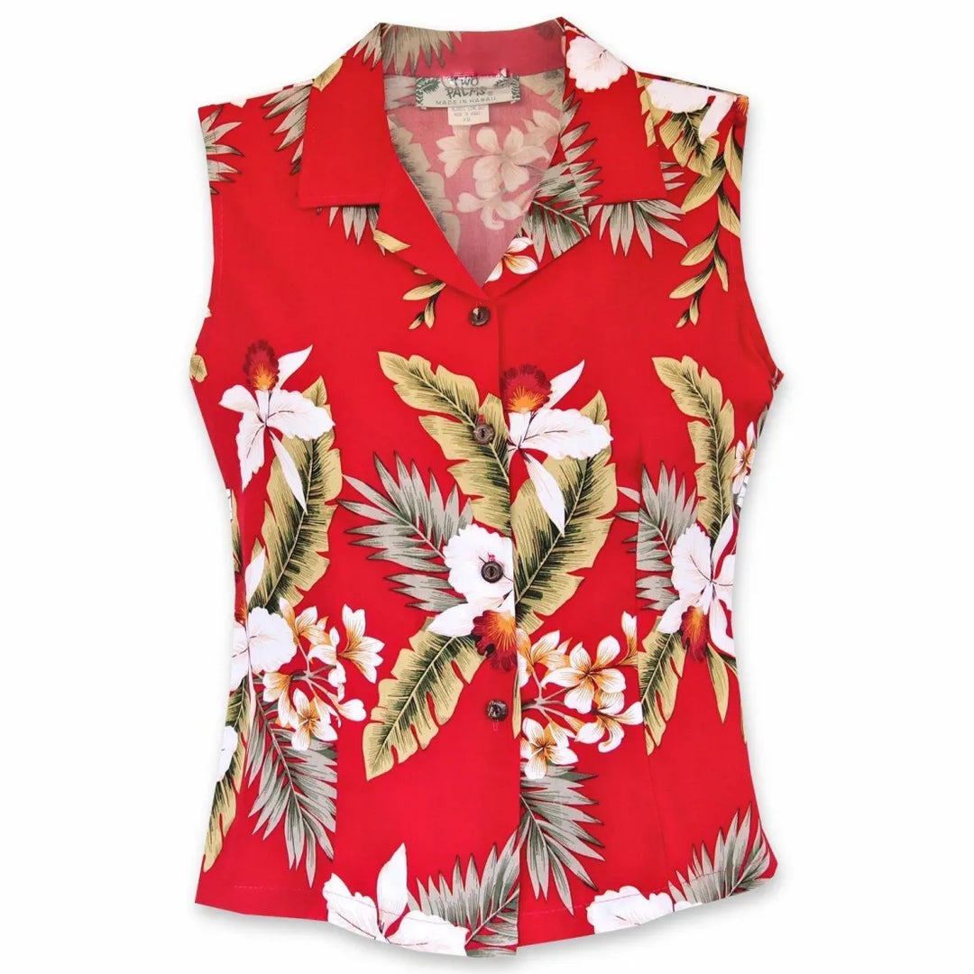 Volcanic Red Lady’s Hawaiian Sleeveless Blouse - Made in Hawaii