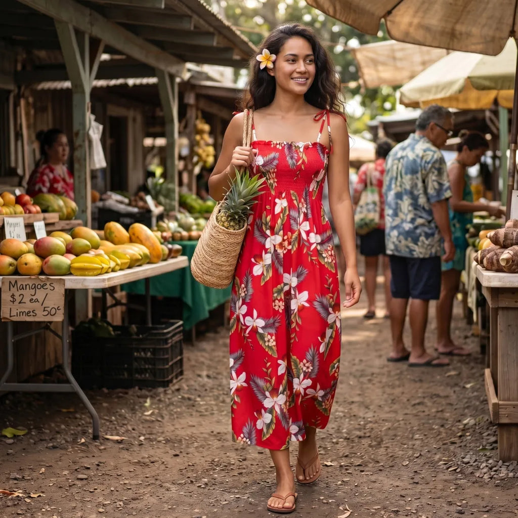 red hawaiian dress Volcanic Maxi in Floral Print Sparkling Champagne Wedding Dress Long muumuu red dress product_types__earrings Size:34-35