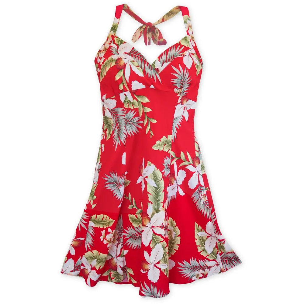 Volcanic Red Napali Hawaiian Halter Dress – Authentic Hawaiian Women's Dress by Lavahut