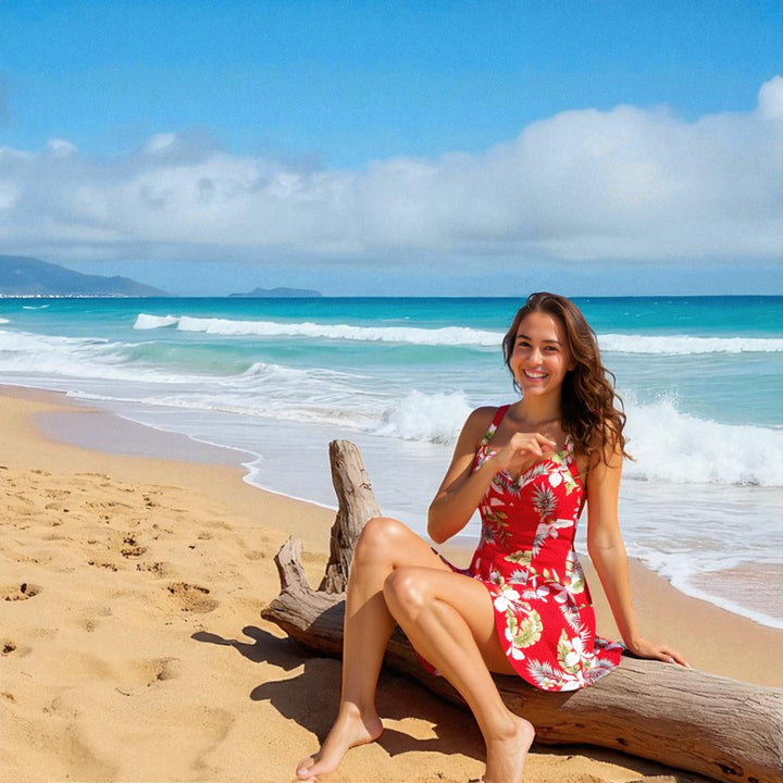 Volcanic Red Napali Hawaiian Halter Dress Made in Hawaii