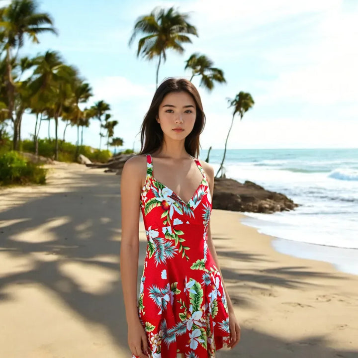 Volcanic Red Napali Hawaiian Halter Dress - Made in Hawaii