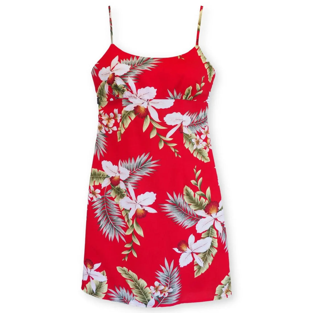 Volcanic Red Skinny Strap Short Hawaiian Dress - Made in Hawaii