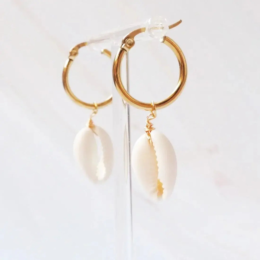 Waialea Cowry Seashell Hawaiian Hoop Earrings - Made in Hawaii