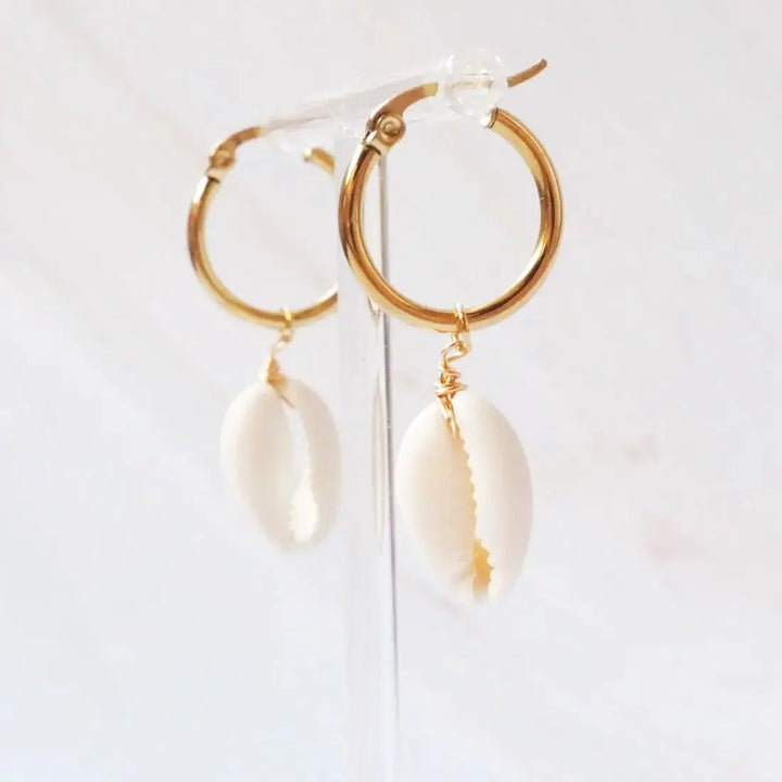 Waialea Cowry Seashell Hawaiian Hoop Earrings - Made in Hawaii