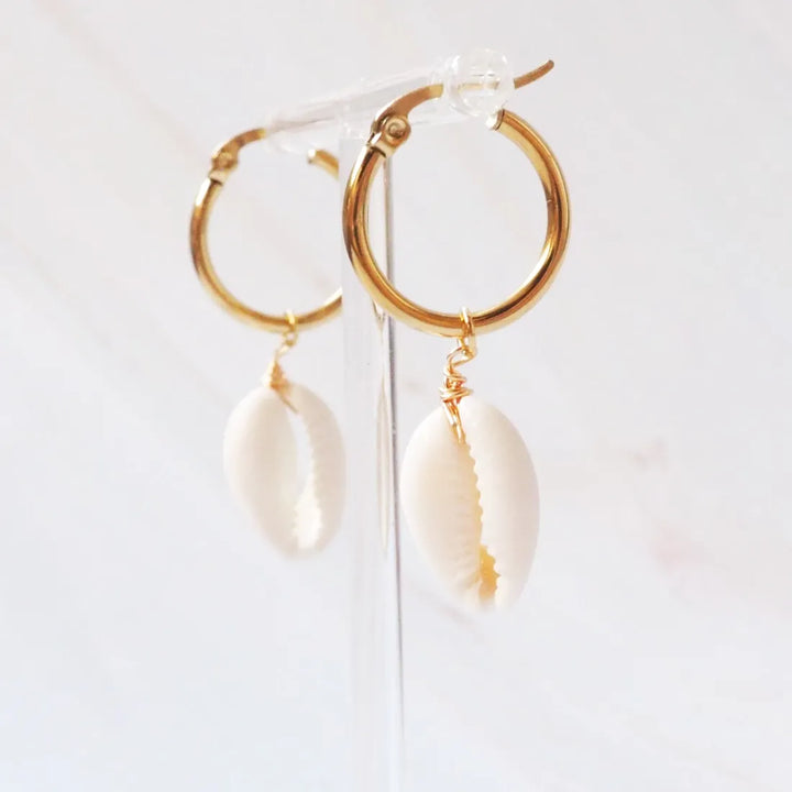 Waialea Cowry Seashell Hawaiian Hoop Earrings - Made in Hawaii