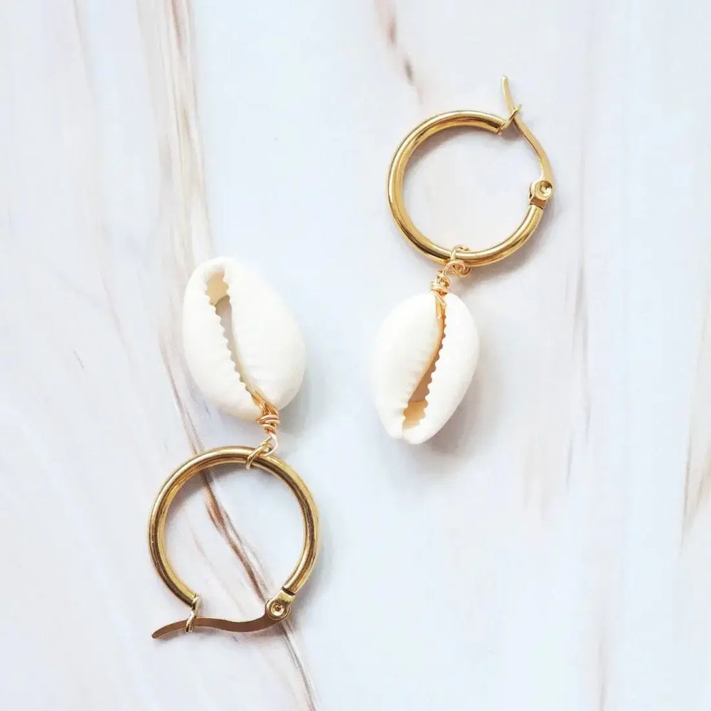 Waialea Cowry Seashell Hawaiian Hoop Earrings - Made in Hawaii