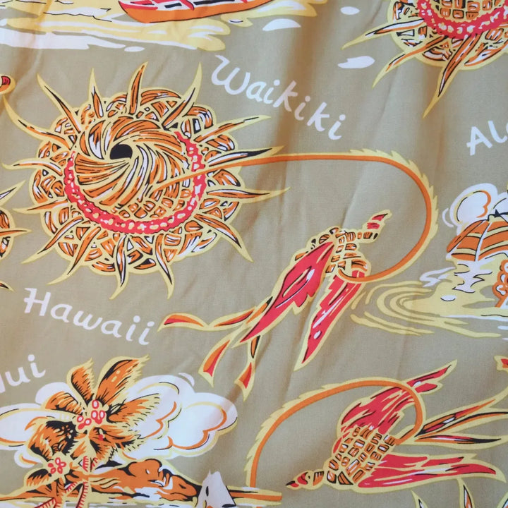 Waikiki Wanderer Tan Hawaiian Rayon Shirt - Made in Hawaii