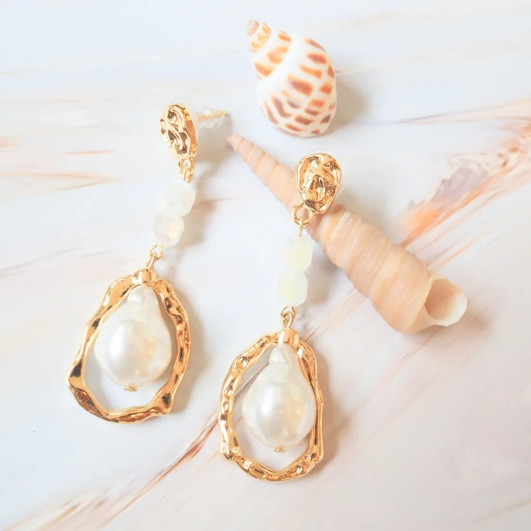 Wavy Pearl Dangle Earrings - Made in Hawaii