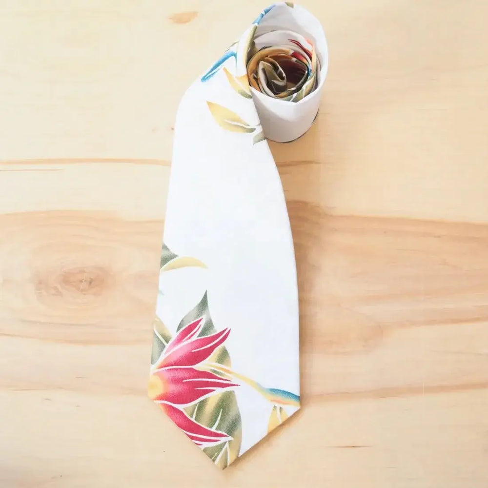 White Bird of Paradise Hawaiian Necktie - Made in Hawaii