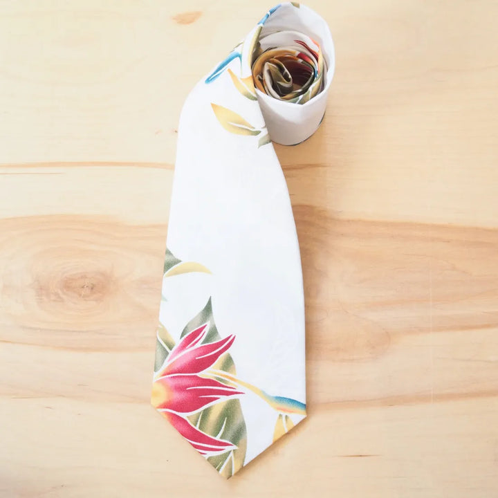 White Bird of Paradise Hawaiian Necktie - Made in Hawaii