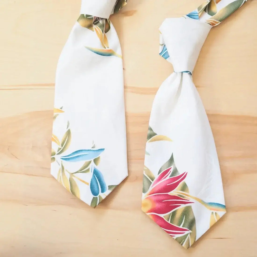 White Bird of Paradise Hawaiian Necktie - Made in Hawaii
