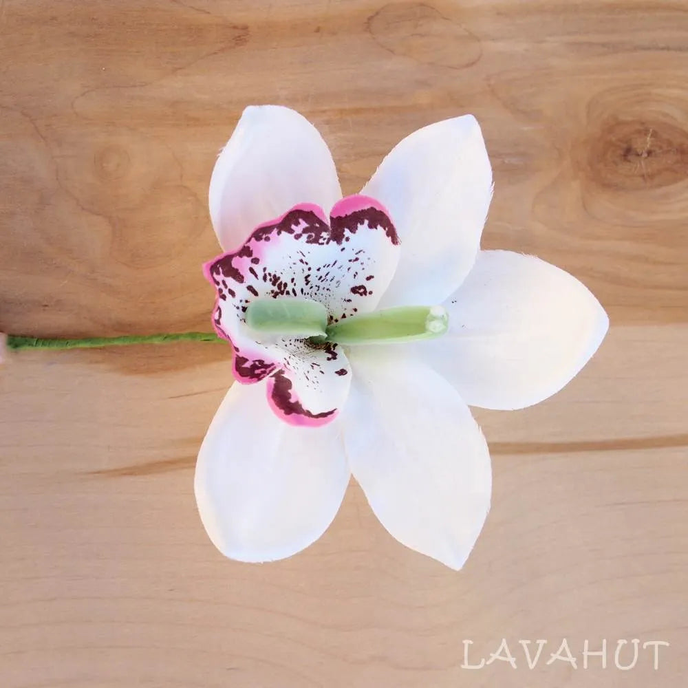 White Cattleya Orchid Flower Ear Stick - Made in Hawaii