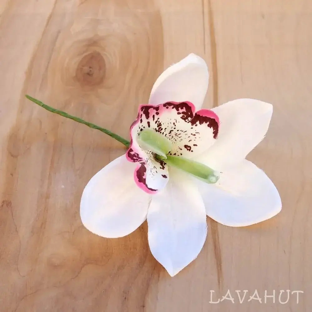 White Cattleya Orchid Flower Ear Stick - Made in Hawaii