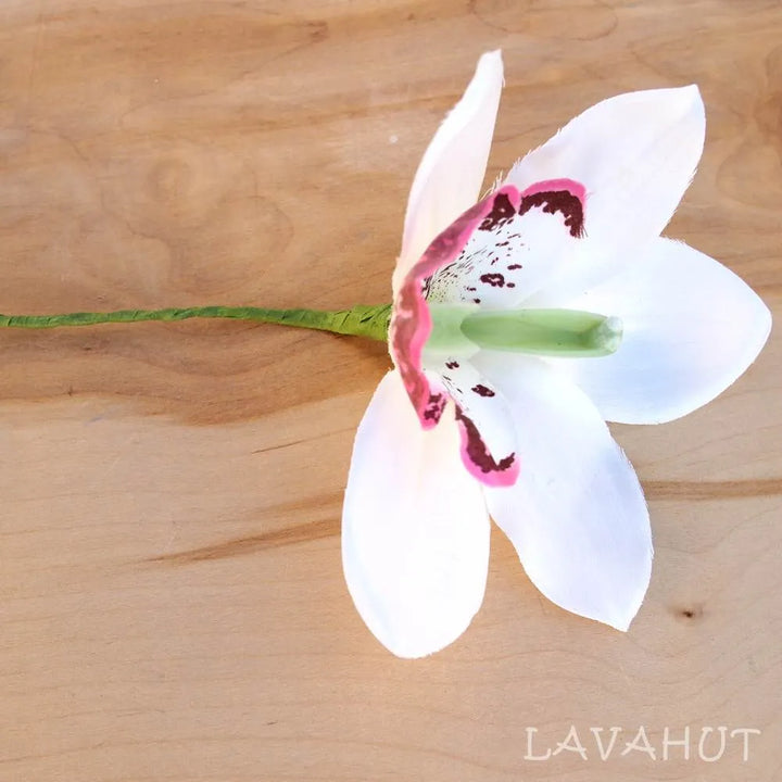 White Cattleya Orchid Flower Ear Stick - Made in Hawaii