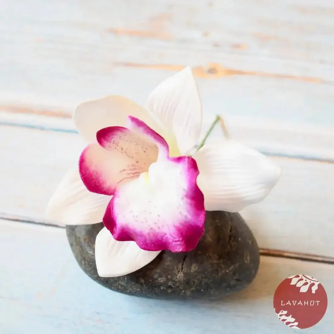 White Cymbidium Orchid Flower Ear Stick - Made in Hawaii