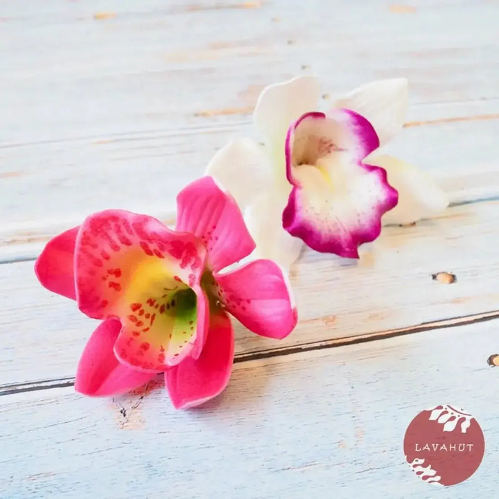 White Cymbidium Orchid Flower Ear Stick - Made in Hawaii