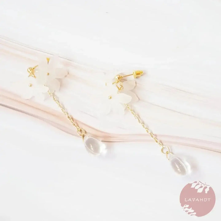 White Dreamy Drop Floral Earrings - Made in Hawaii