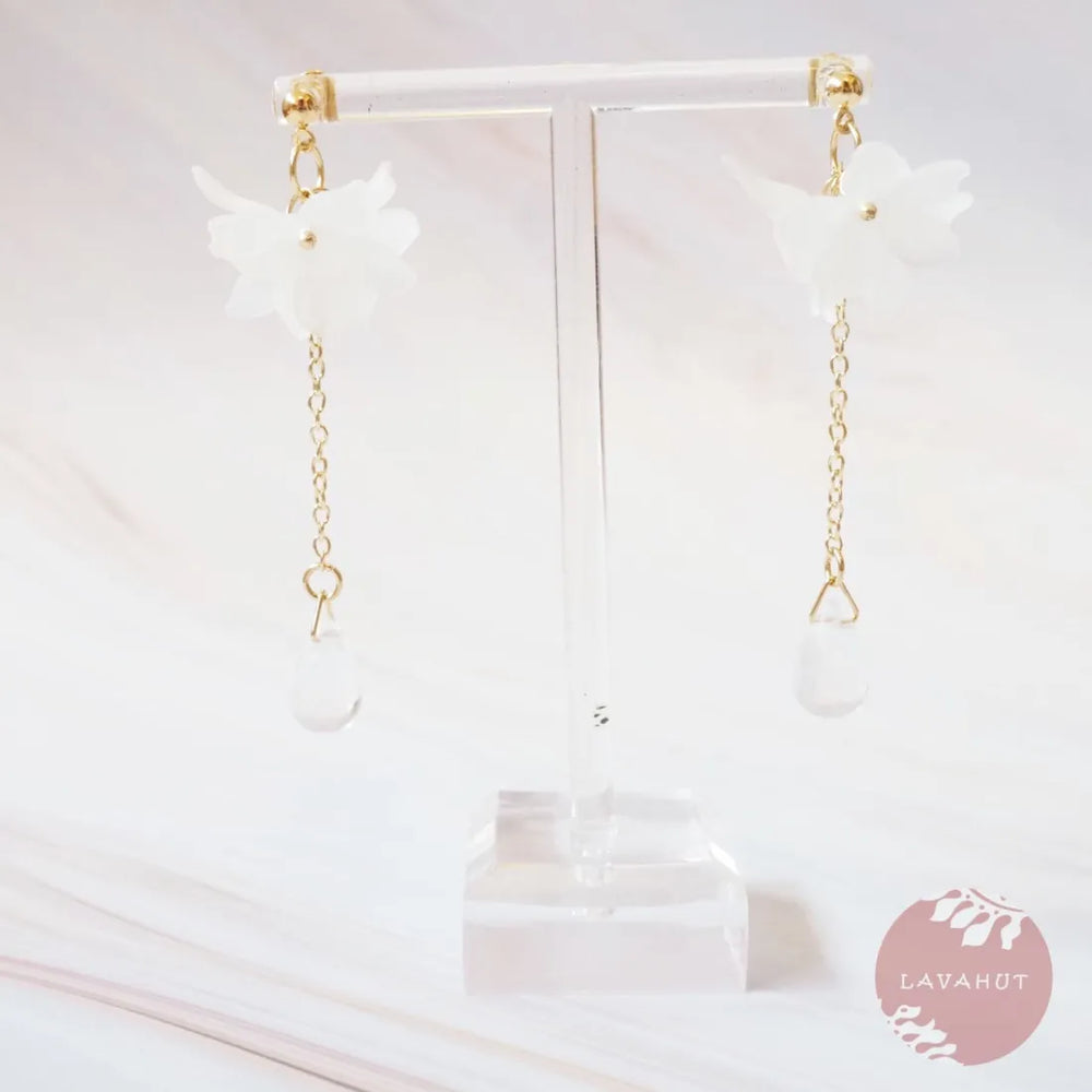 White Dreamy Drop Floral Earrings - Made in Hawaii