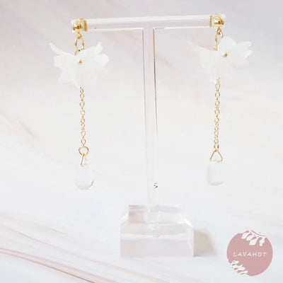 White Dreamy Drop Floral Earrings - Made In Hawaii