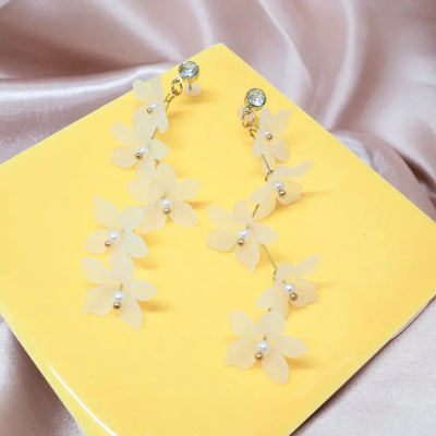 White Floral Cascade Elegance Earrings - Made In Hawaii