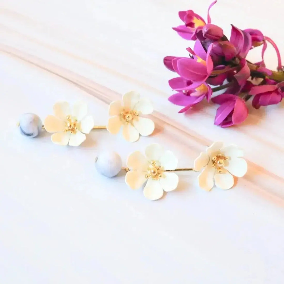 White Marble Garden Duet Earrings - Made in Hawaii