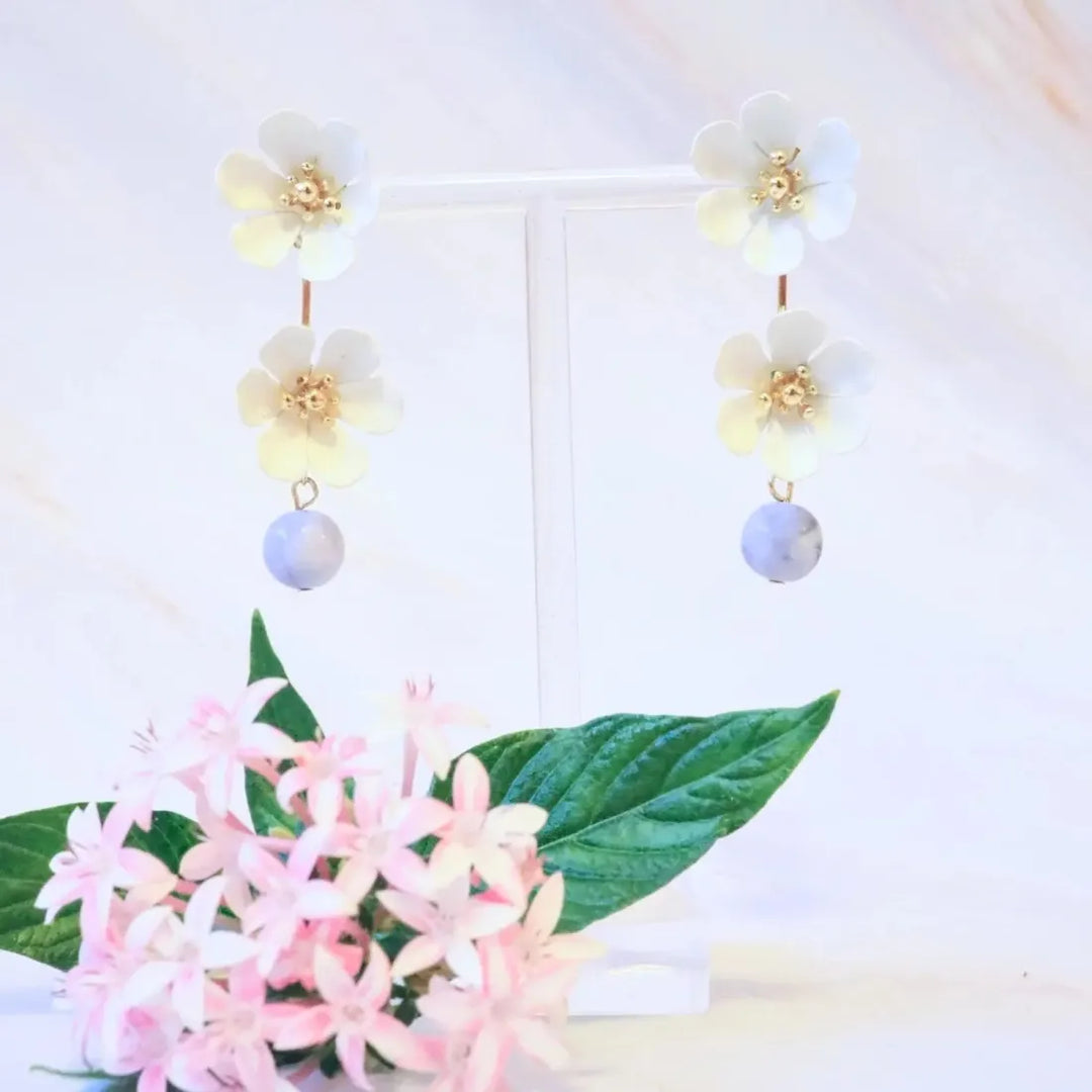 White Marble Garden Duet Earrings - Made in Hawaii