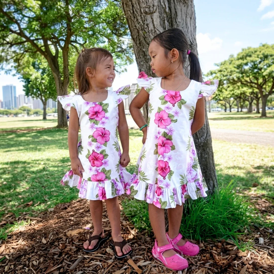 White Mist Hawaiian Girl Cotton Dress - Made in Hawaii