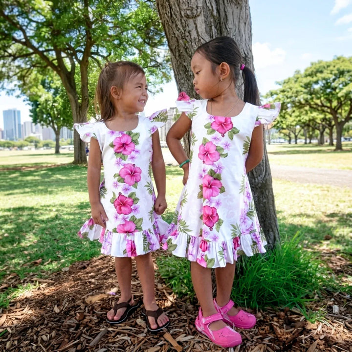 White Mist Hawaiian Girl Cotton Dress - Made in Hawaii
