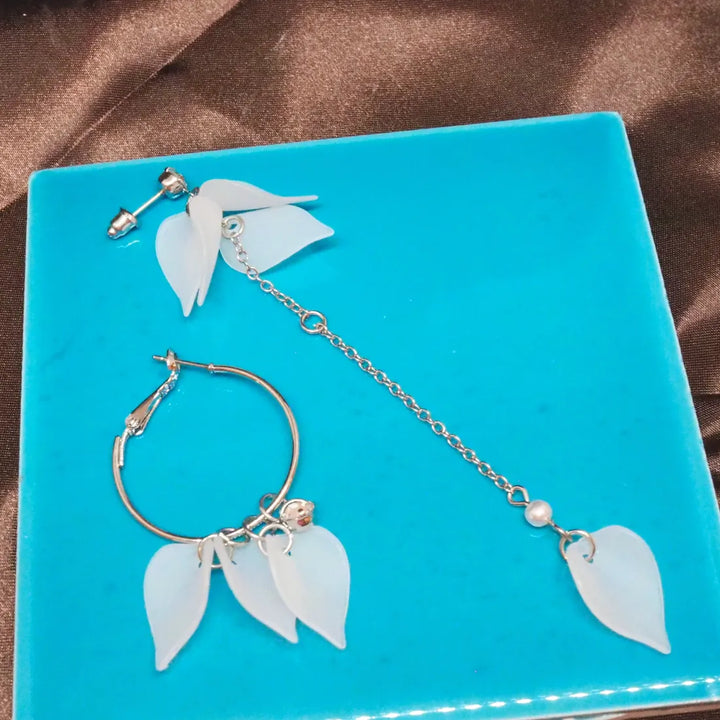 White Petals Asymmetric Earrings - Made in Hawaii