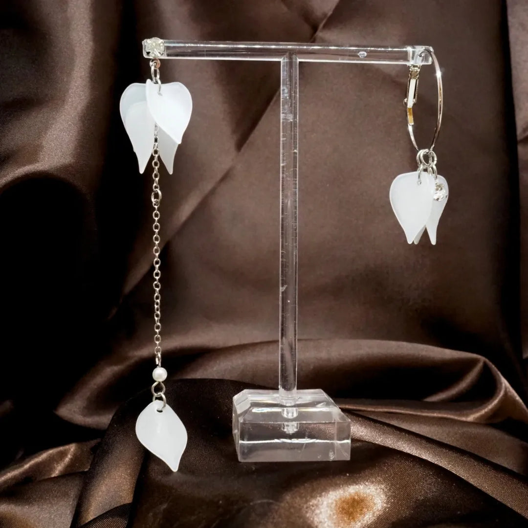 White Petals Asymmetric Earrings - Made in Hawaii