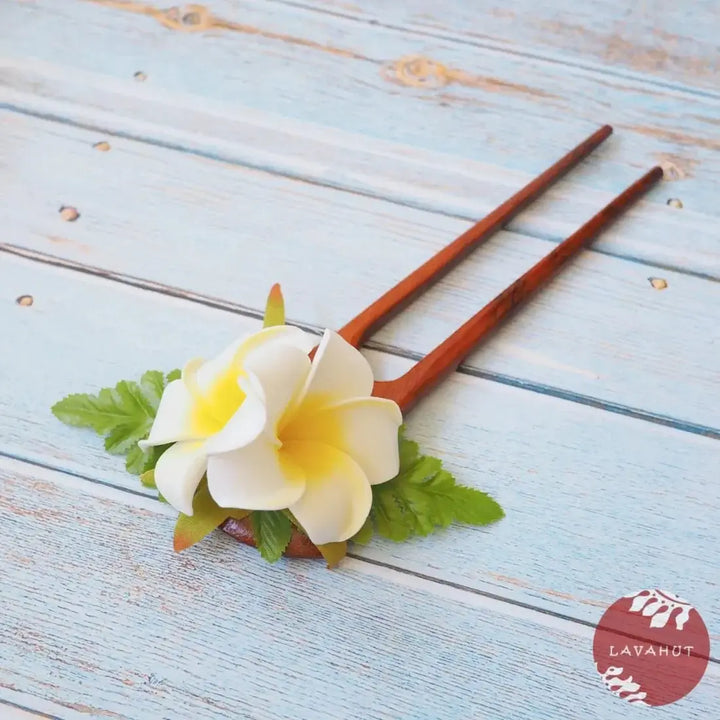 White Plumeria Hair Bun Stick - Made in Hawaii