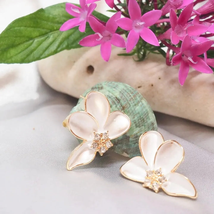 White Radiance Sparkle Petal Earrings - Made in Hawaii