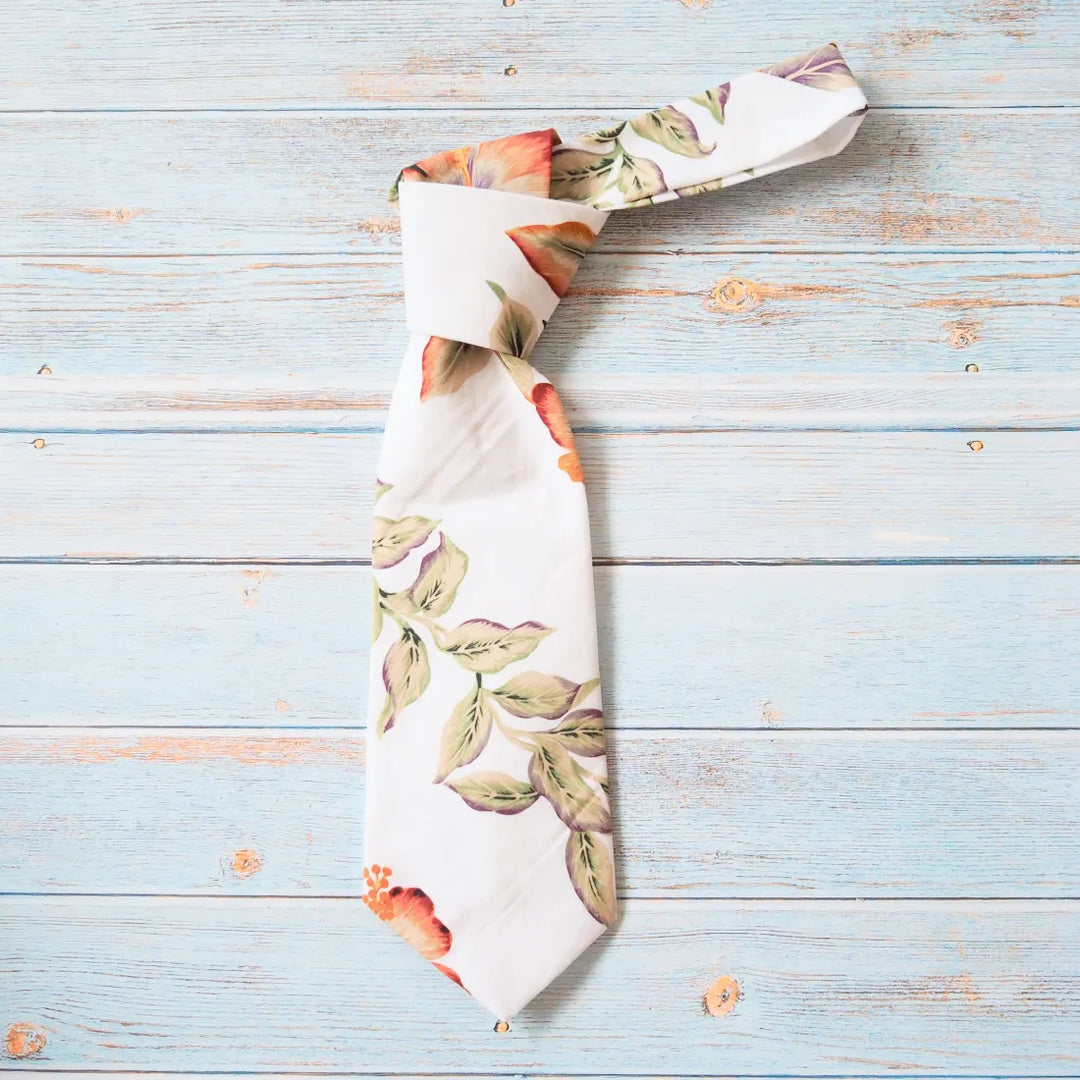 White Waihee Hawaiian Necktie - Made in Hawaii