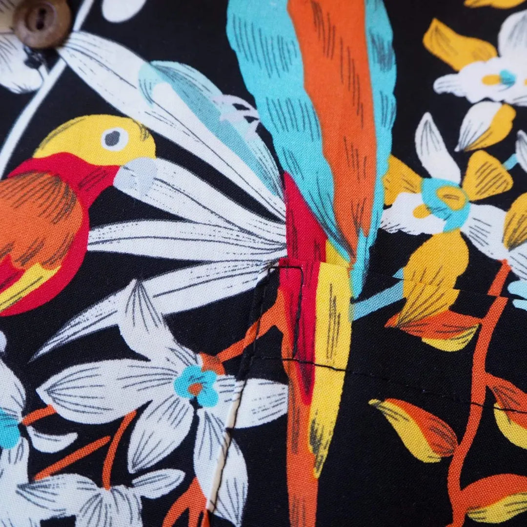 Wild Parrots Black Hawaiian Rayon Shirt - Made in Hawaii