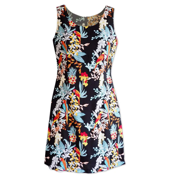 Wild Parrots Black Short Hawaiian Tank Dress - Made in Hawaii