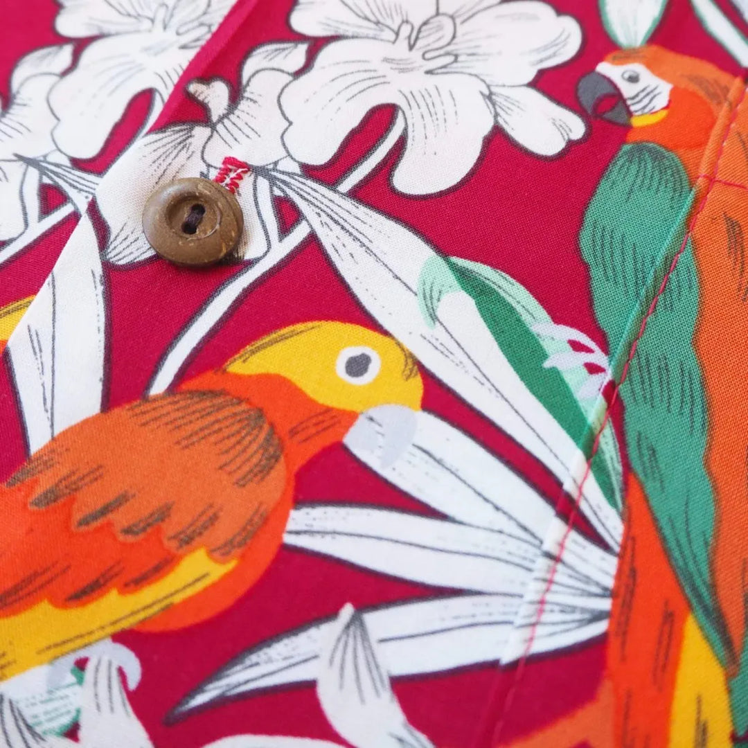 Wild Parrots Red Hawaiian Rayon Shirt - Made in Hawaii