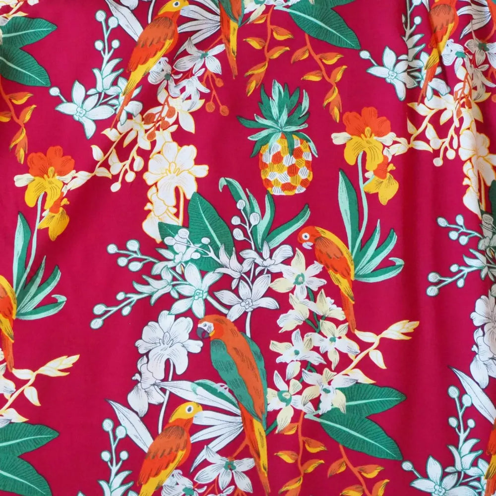 Wild Parrots Red Hawaiian Rayon Shirt - Made in Hawaii