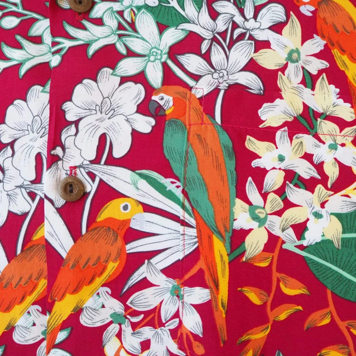 Wild Parrots Red Hawaiian Rayon Shirt - Made in Hawaii