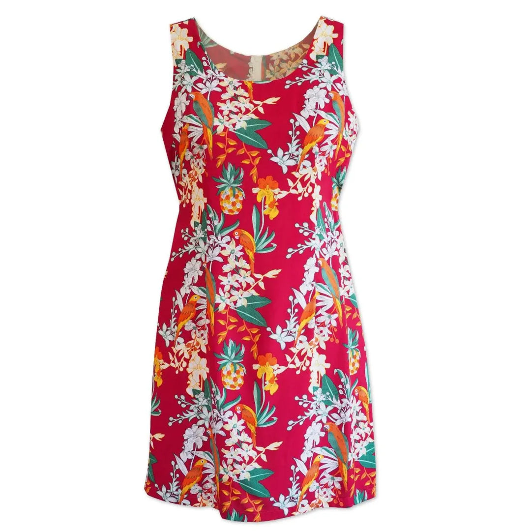 Wild Parrots Red Short Hawaiian Tank Dress - Made in Hawaii