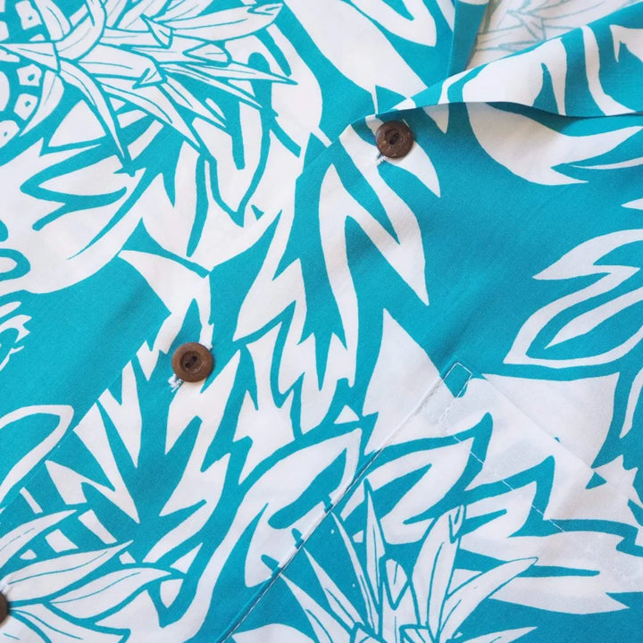 Wild Pineapple Aqua Hawaiian Rayon Shirt - Made in Hawaii