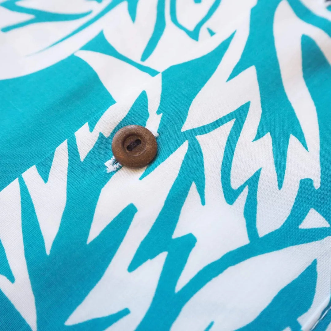 Wild Pineapple Aqua Hawaiian Rayon Shirt - Made in Hawaii