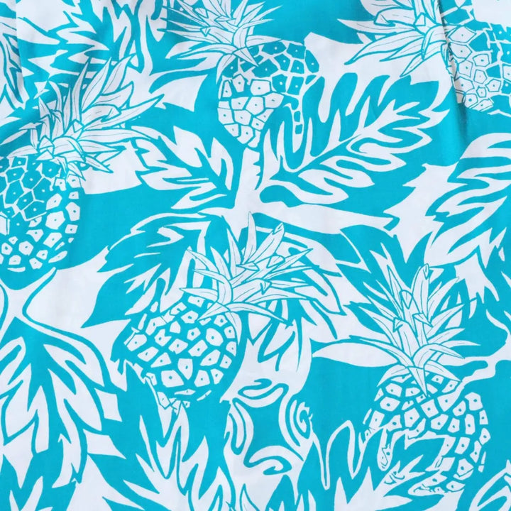 Wild Pineapple Aqua Hawaiian Rayon Shirt - Made in Hawaii