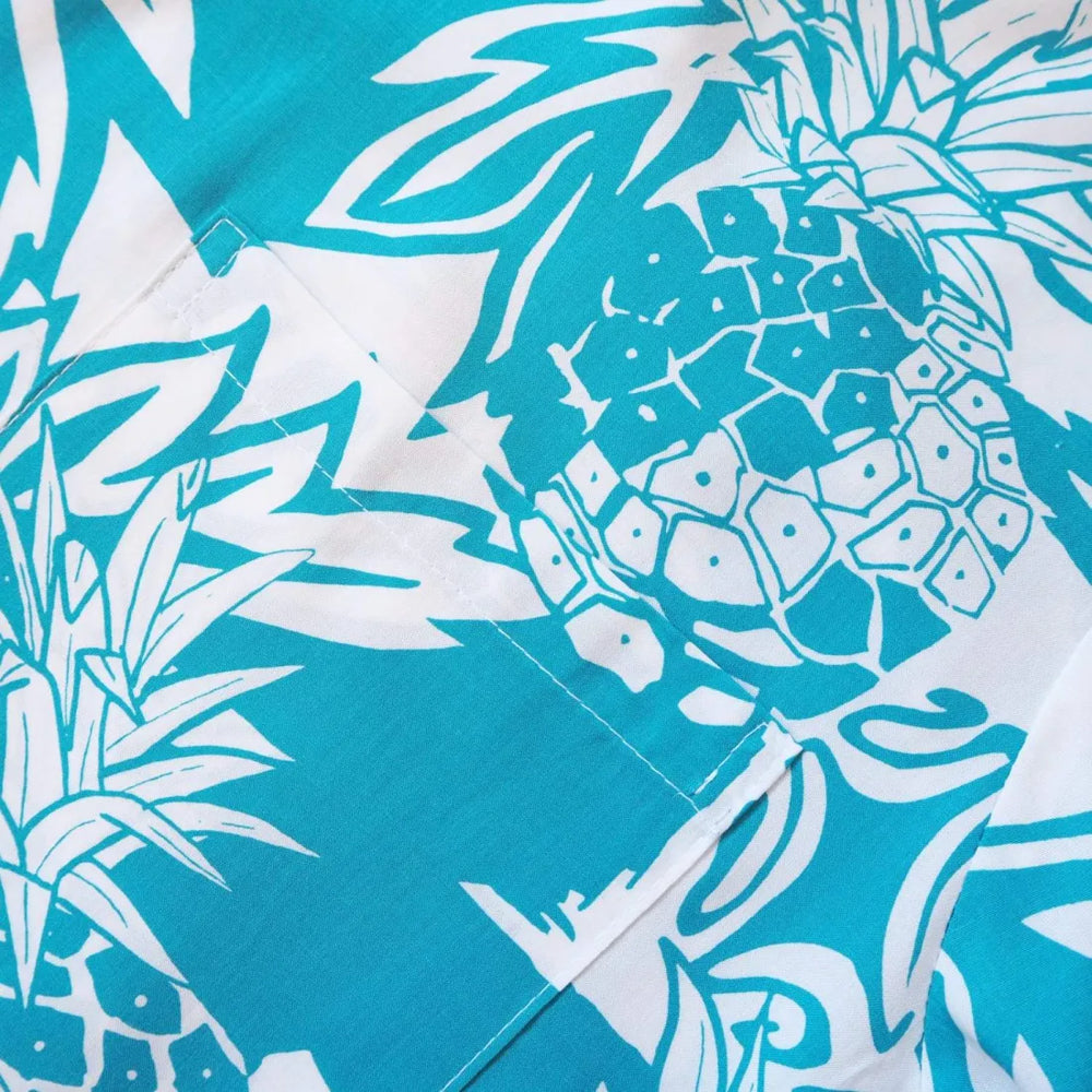 Wild Pineapple Aqua Hawaiian Rayon Shirt - Made in Hawaii