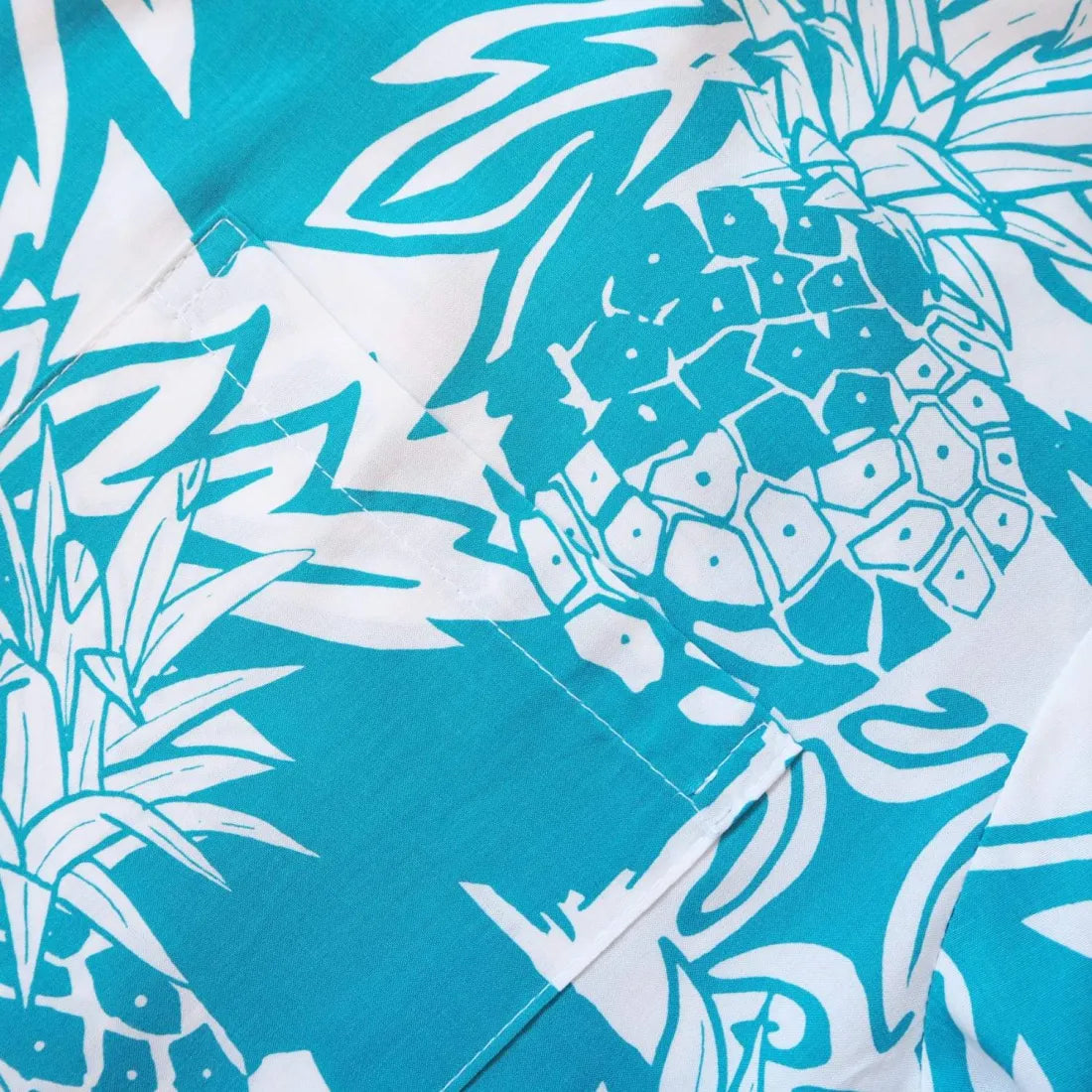 Wild Pineapple Aqua Hawaiian Rayon Shirt - Made In Hawaii