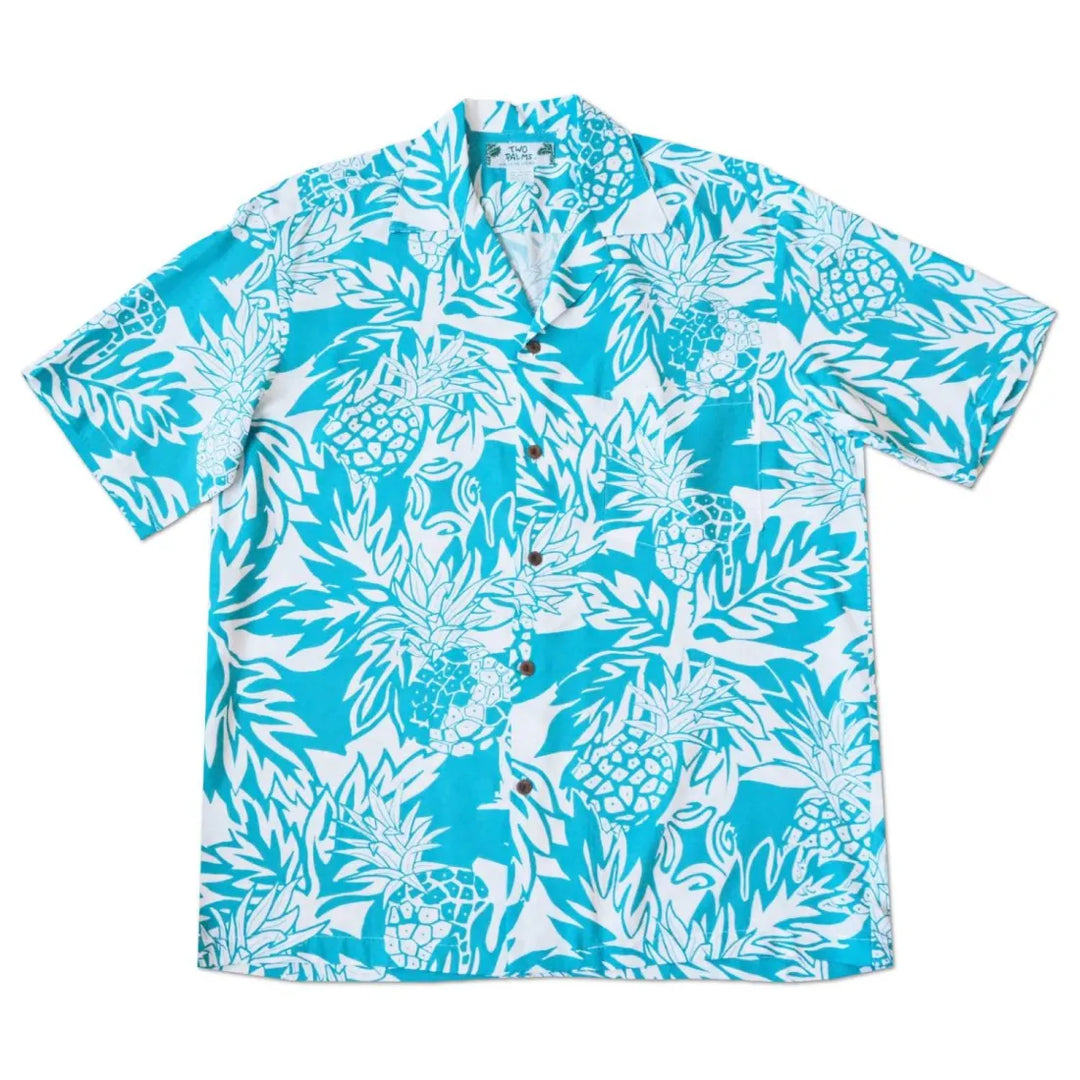 Wild Pineapple Aqua Hawaiian Rayon Shirt - Made in Hawaii