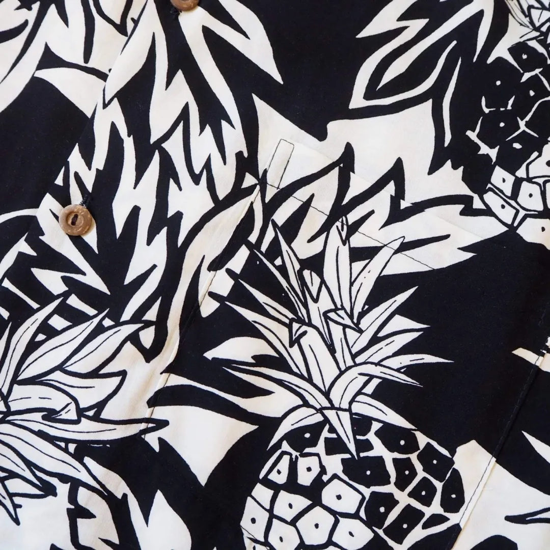 Wild Pineapple Black Hawaiian Rayon Shirt - Made in Hawaii