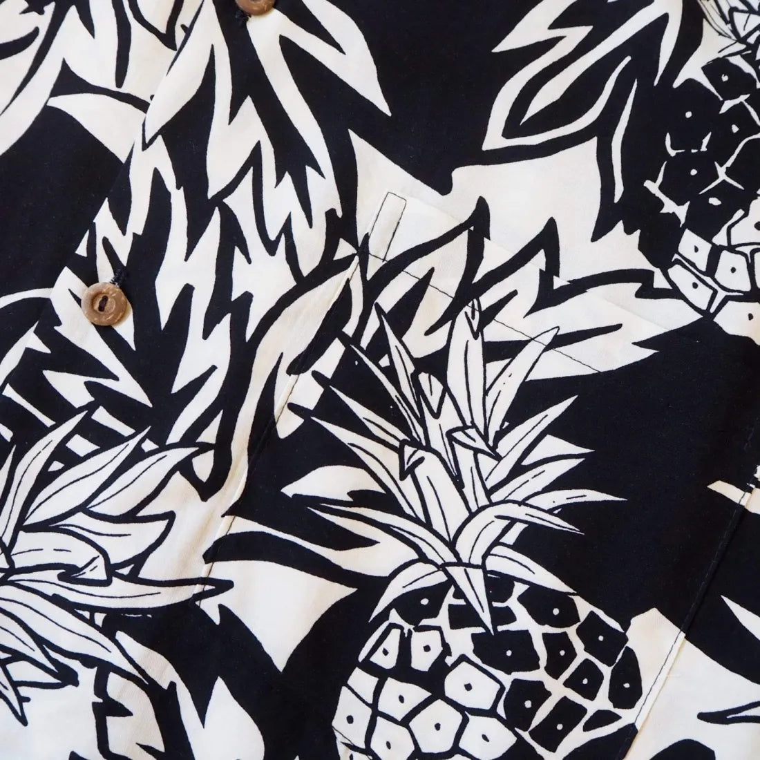 Wild Pineapple Black Hawaiian Rayon Shirt - Made In Hawaii