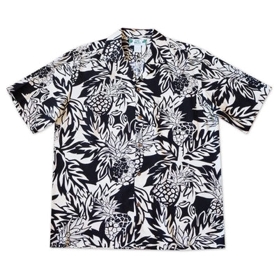 Wild Pineapple Black Hawaiian Rayon Shirt - Made In Hawaii
