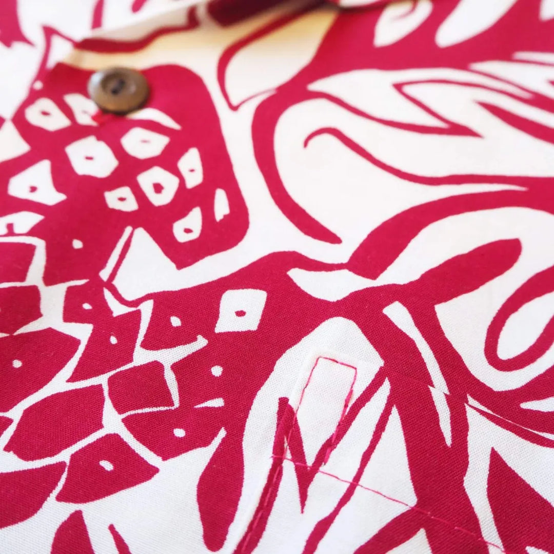 Wild Pineapple Red Hawaiian Rayon Shirt - Made in Hawaii