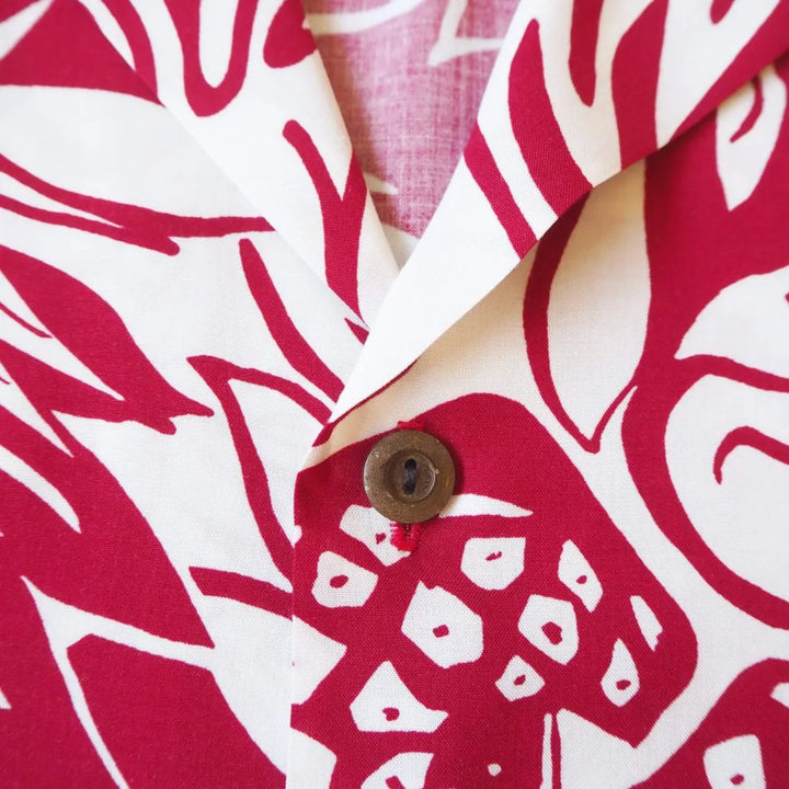 Wild Pineapple Red Hawaiian Rayon Shirt - Made in Hawaii